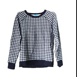 Draper James Natalie Gingham Crew Neck Sweatshirt Navy Blue - S